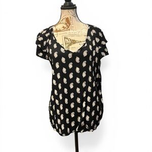 Old Navy Black Paisley Print Flutter Sleeve Blouse Size L Lightweight Boho Top